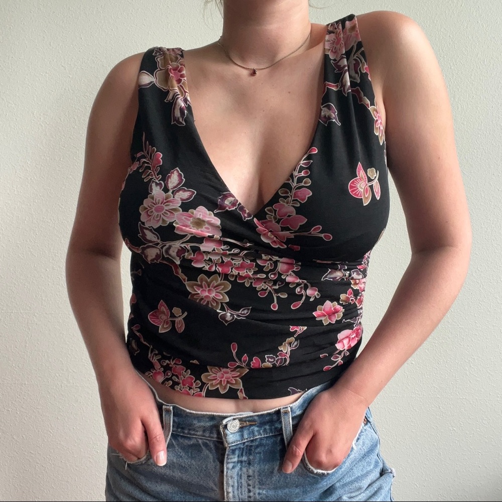 Vintage Floral Wrap Tank Top